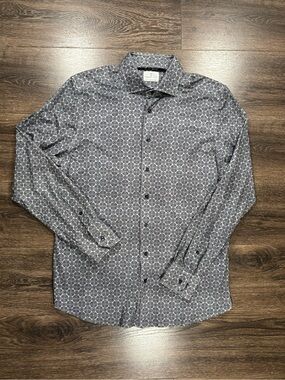 Emanuel Berg Men's Navy Geometric Long-Sleeve Button-Down Shirt Size Large
